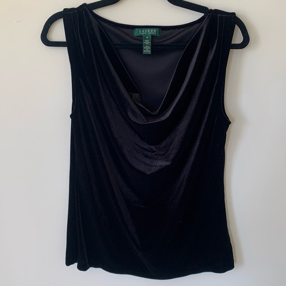 Lauren Ralph Lauren Tops - Lauren Ralph Lauren black velvety velour holiday sleeveless draped neck top SZ M